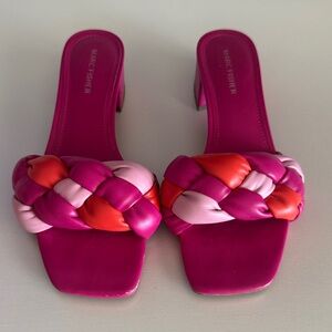 Marc Fisher Hot Pink Braided Slide Mules with Pink and Orange Weave
